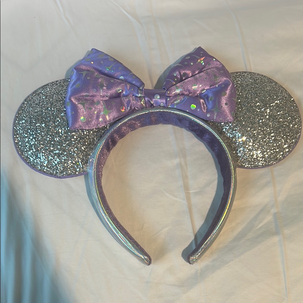 Purple and Silver Glitter Mouse Ears Headband